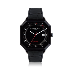 Automatic Watch - Black PVD Case, Black Dial, Black Leather Strap